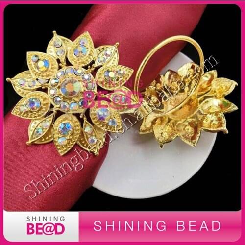 High quality gold rhinestone napkin ring for table,free shipping