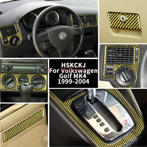 For Volkswagen VW Golf 4 MK4 1999-2004 Yellow Carbon Fiber Interior Cover Sticker Multimedia AC Steering Wheel Button Accessorie