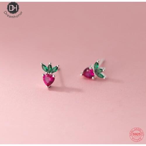 Dreamhonor 925 Sterling Silver Lovely Cute Fruit Radish Zircon Stud Earrings for Women Teen Birthday Party Piercing Jewelry