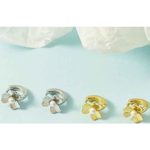 KOFSAC Cute Small Flower Earrings For Women Jewelry 925 Sterling Silver Pearl Hoop Earring Girl Student Daily Wear Sweet Gift