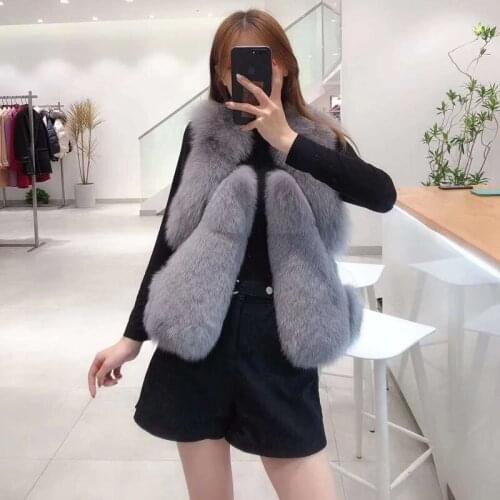 Winter Coat Women Short Vest Casual Clothes Natural Real Fox Fur Patchwork Genuine Leather Jacket Sleeveless Warm Outerwear