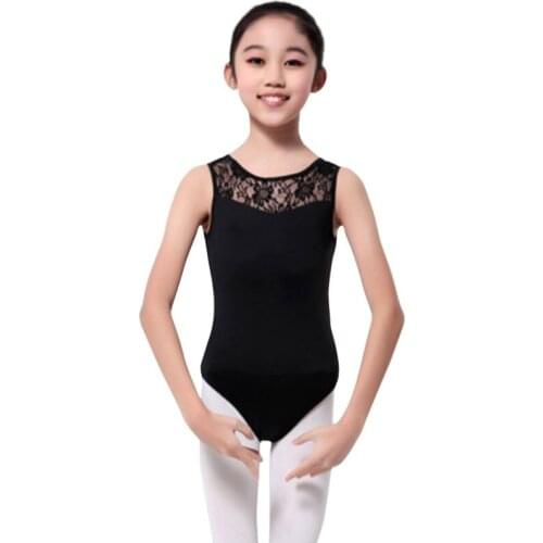 2019 Cotton Lycra Lace Black Tank Dance Leotard With Open Back Girls Ballet Dancewear Ladies Costume Bodysuit