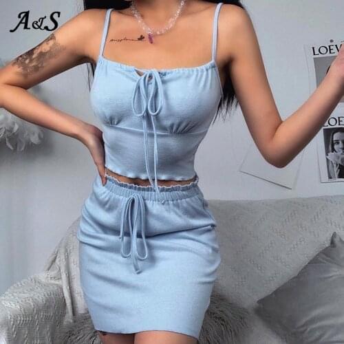 Anbenser Casual Outfit Women Spaghetti Strap Crop Top And Skirts Sets Mini Bodycon Skirt Summer Women Camis Skirt Two Pieces Set