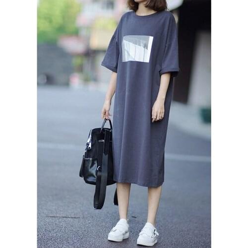 2021 Summer Simple T-shirt Printed Dress Mid-length Casual Loose Fashion Long Skirt Female BF Trend