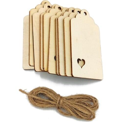 10pcs Wood Crafts DIY Blank Hanging Gift Tags Ornaments with Ropes Wedding Birthday Party Decoration