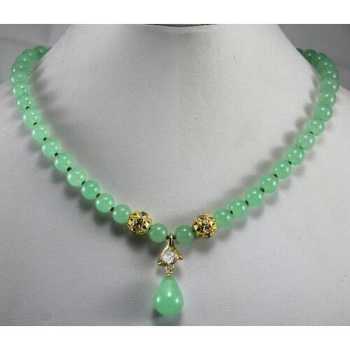 2 styles!wholesale/retail 8mm light green jade necklace crystal plated jade pendant