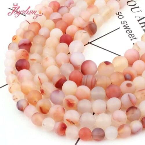 8,10,12mm Round Pink Ice Agates Bead Frost Matte Natural Stone Beads For Necklace Bracelet Jewelry Making Spacer Strand 15"
