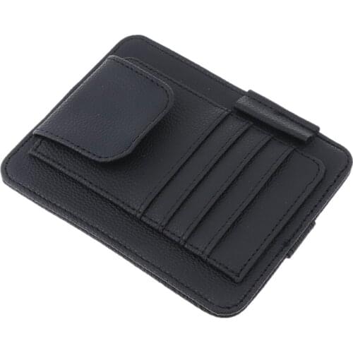 Car Sun Visor PU Leather Storage Case Sunglasses Holder Sunshade Interior Organizer Sleeve Wallet Clips Mount