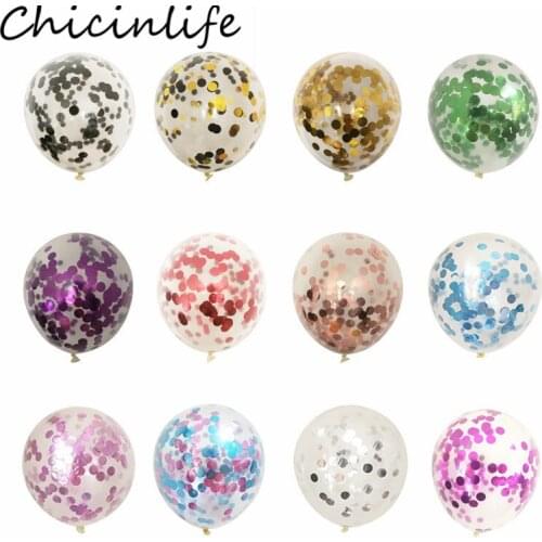 Chicinlife 5Pcs Gold/Silver 12inch Confetti Clear Latex Balloons Birthday Party Decor Wedding Engagement Anniversary Supplies
