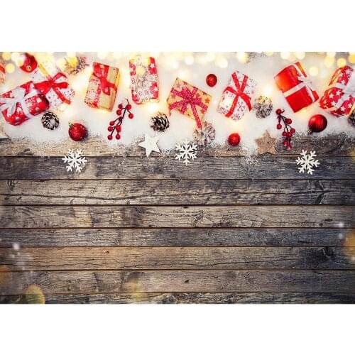 Wooden Plank Gifts Snow Star Photography Backdrop for Christmas Custom Background for Children Baby Shower Photobooth Fond Photo
