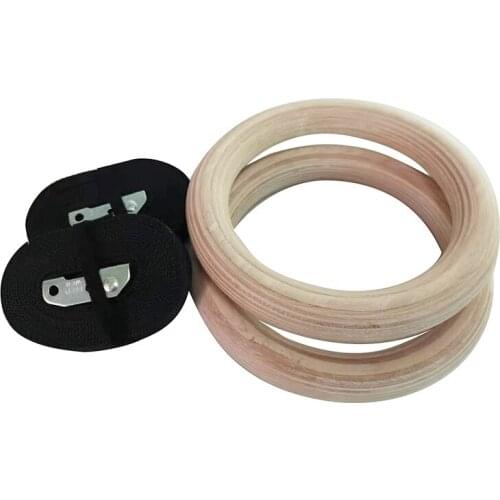 Wood Gymnastic Rings Gym Rings with Adjustable Long Buckles Straps Workout for Home Gym & Fitness