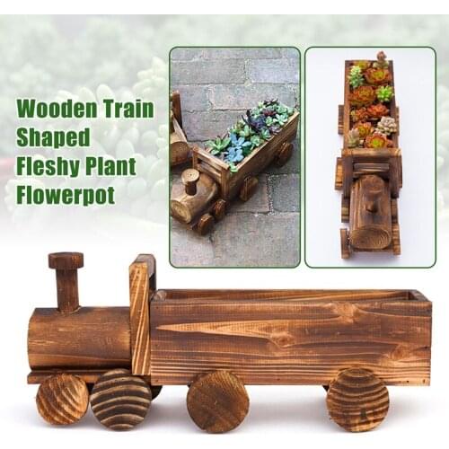 Train Shaped Wood Flower Pot Creative Cartoon Cart Garden Planter Plant Window Box Trough Pot Succulent Flower Plant Pot Flower
