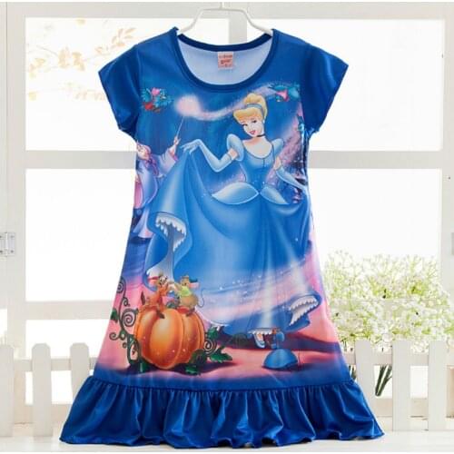 Disney Children Cartoon Frozen Elsa Home Clothing Summer Girl Sleepwear Robe Princess Nightgowns Cotton Pajama Lovely Dress