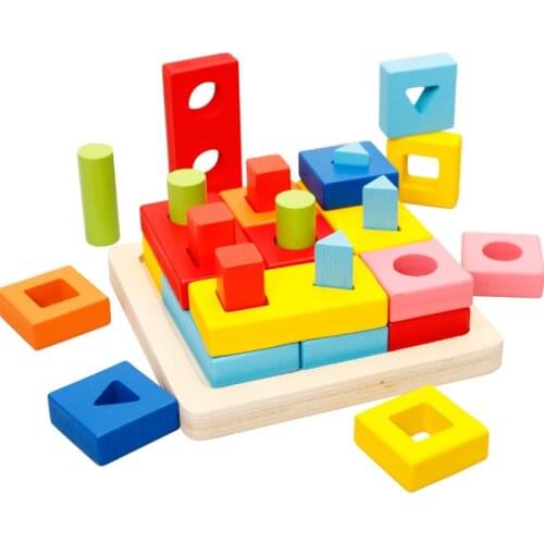 Baby Toys Geometric Wooden Blocks Shape Assembled Board Montessori Teaching Leaning Education Building Chopping Block Match Toy
