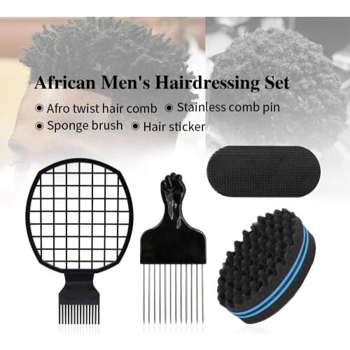 Men Hair Styling Tools Professional Hairdressing Set African Twist Sponge Gloves Barber Shop Hair Curls Fork Comb Pick Comb