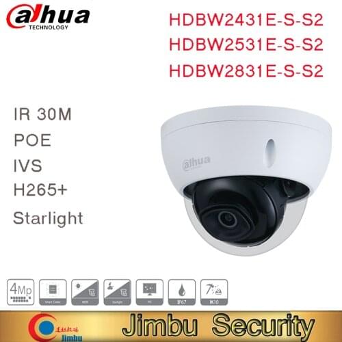 Dahua 4MP Dome Camera IPC-HDBW2431E-S-S2 starlight POE + PFA136/PFB203W camera video surveillance night vision ip camera indoor