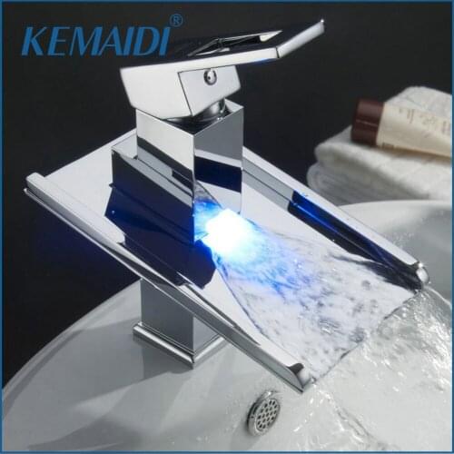 KEMAIDI Waterfall Basin Faucet Hot&Cold Sink Tap Deck Mount Mixer Bathroom Basin Faucet LED Faucets,Mixers & Taps Contemporary