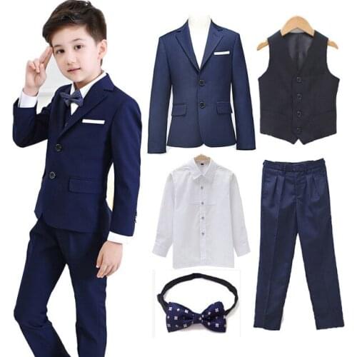 Flower Boys Blazer Suits set (suit+pant+vest+shirt+tie) Kid Boy Wedding Party Suits Blazer Costume Garcon School wears 3-12Y