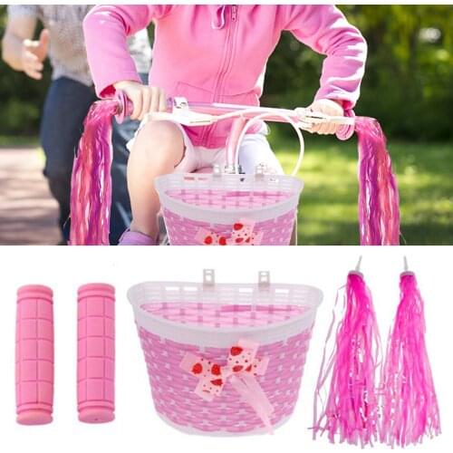 4PCS Children Bike Handlebar Weave Basket Bell Set Bicycle Grips Tassels Scooter Ribbons Streamers Bike Accessories