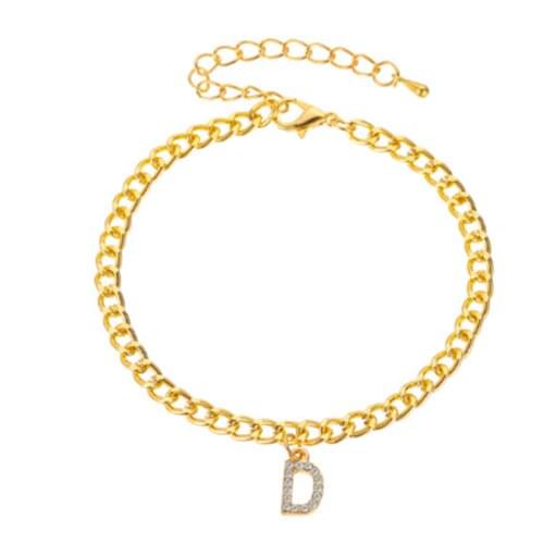 Custom Gold Gold Zircon Letter Cuban Anklet Bracelet Personalized S925 Initial Crystal Zircon Name Bangle for Women Jewelry