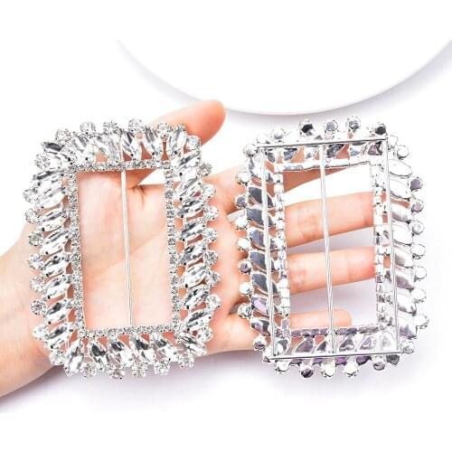 7.5X10Cm Crystal Belt Buckle Silver Glass Horse Eye Rhinestones Metal Buckle Diy Clothes Accessories Women Dress Shoe Decoration