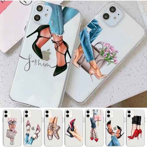 Fashion High Heel Apple Case for IPhone 12 11 Pro Max X XR XS Max 6 7 8 7Plus Se 2020 Cover Women Flower Art Phone Shell