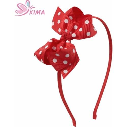 XIMA 1PC Retail 3.5''Fashion Children Headwear Dot Bows Headband Hairbands for Girls Hair Accessories Hair Bows 22 Colors