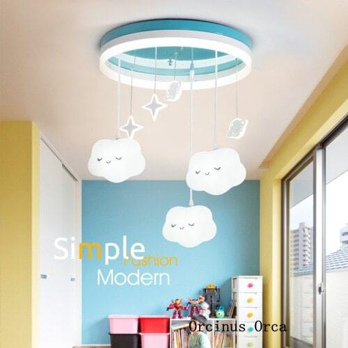 Cartoon cute white cloud chandelier Girl Bedroom childrens room lamp modern simple LED blue aircraft ceiling lamp