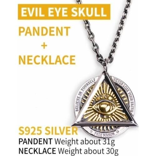 The Devil Eyes Hexagon Masonic Pendant Necklaces for Men Skull Sided High Quality Fashion Jewelry