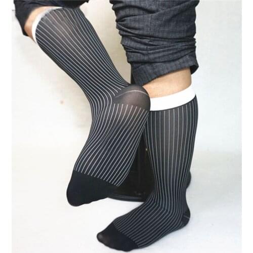 Mens mid-tube striped nylon stockings ultra-thin breathable Silk Slip Business Silk stockings elastic fashion matching stocking