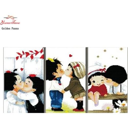 Golden panno,Needlework,Embroidery,DIY Portrait Painting,Cross stitch,kits,11ct kissing kids Cross-stitch,Sets For Embroidery