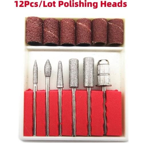 12 Pcs/Set 2.35MM Shank Metal Grinding Heads Sand Rings Nail Art Diy Drill Bits Kit Stone Engraving Carving Tool Files Manicure