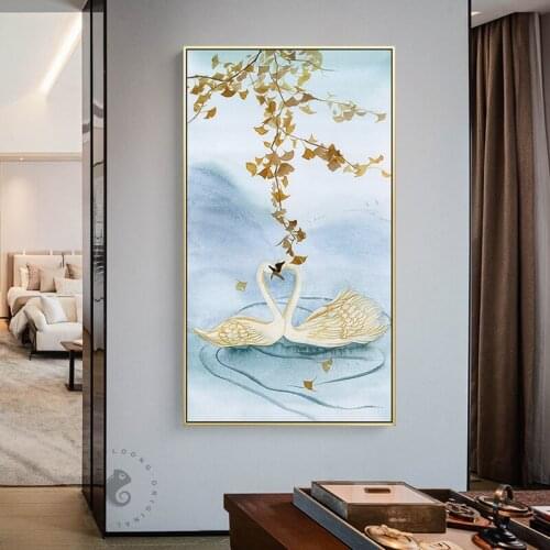 Nordic Swan Couple Eternal Love Canvas Painting Style Poster Print For Living Room Bedroom New Home Art Picture For Wall Decor