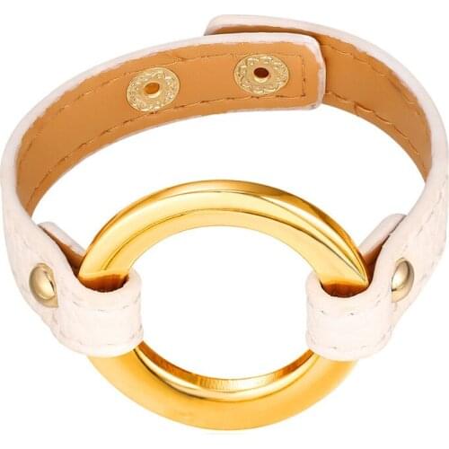 New Hot Fashion Leather Chain Bracelet For Women American 1.5CM Width Brown/Red/Black/White O Shape Charm Bracelets H2364