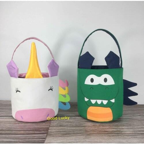 50pcs/lot New Arrival Dinosaur Easter Basket Blank Easter Tail Bucket Unicorn Easter Baskets Kids Gift Tote Basket Decoration
