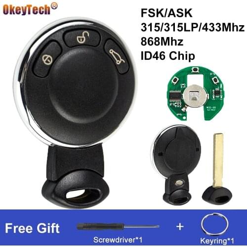 OkeyTech ASK/FSK Switchable 315/315LP/433/868Mhz For Bmw Old Mini Cooper Remote Smart Key ID46 PCF7945/PCF7952 Chip 3 Buttons