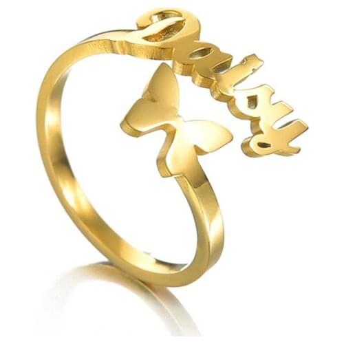 925 Silver Adjustable Butterfly Name Ring Custom Initial Name Heart Personalized Jewelry Gift for Women Gold Plated Couple Rings