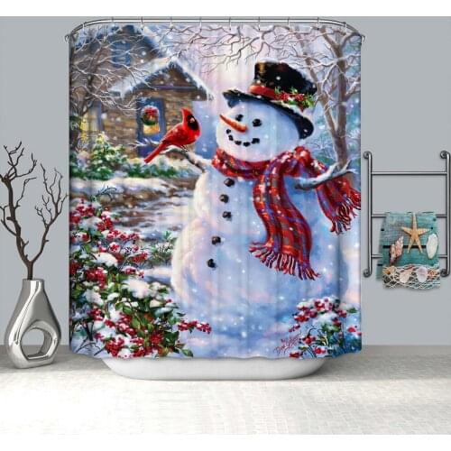 Christmas Snowman Cartoon Christmas Decoration Cute African Girl Modern Fashion Waterproof and Mildew Proof Shower Curtain