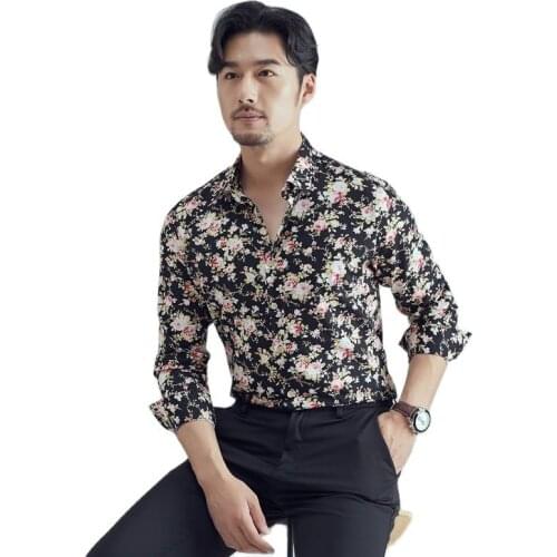 New Fashion Mens Printed Floral Long Sleeve Soft Thin Spring Summer Standard Fit Holiday Casual Shirt High Quality Blouse Tops