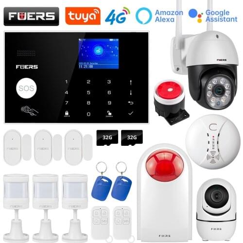 FUERS Smart Home WIFI 4G Tuya App Security Alarm System Wireless Alarm 1080P Ip Camera Control Siren Motion Detector PIR Smoke