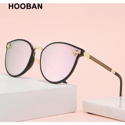 HOOBAN 2021 Luxury Cat Eye Sunglasses Women Men Brand Designer Bee Lady Sun Glasses Fashion Shades Eyeglasses UV400