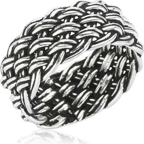 Tevuli 925 Sterling Silver Handmade Straw Braid Men 'S Ring