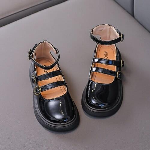 Girls Kids Flat Shoes Kids Vintage Soft Bottom Childrens Casual Shoes School Princess Pu Leather Shoes Non-slip 21-30 G196