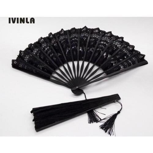 Hot selling 5pcs/lot Black Lace Hand Fan lace fan with tassel for wedding Party Decoration