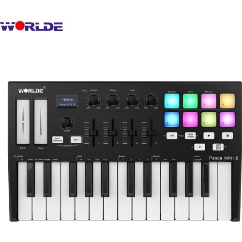 WORLDE Panda MINI II 25-Key USB MIDI Keyboard Controller USB MIDI Controller with 8 RGB Backlit Trigger Pads with RGB backlit