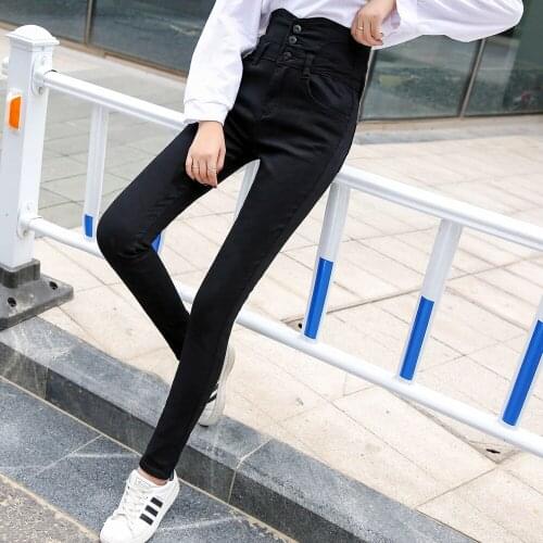 Women elastic High waist jeans stretch trousers long black pencil pants autumn plus size fat