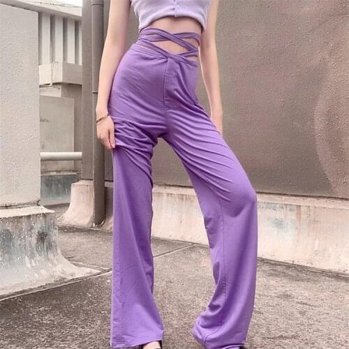 Women flare pants bandage pant pantalones mujer cintura alta