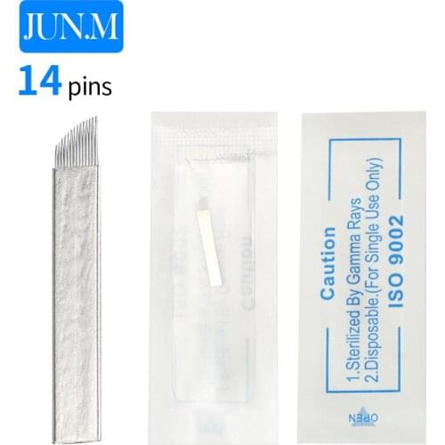 0.2mm 100pcs 14Pins Tattoo Needle Permanent Makeup Sterilized Super Sharp Microblading Blade for Eyebrow Tattoo