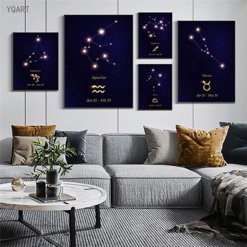 12 Zodiac Signs Constellation Galaxy Canvas Art Posters and Prints Wall Decorative Pictures for Modern Home Living Room Decor