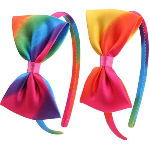 2*Kids Girls Rainbow Colorful Headband Satin Covered Big Bowknot DIY Hair Hoop